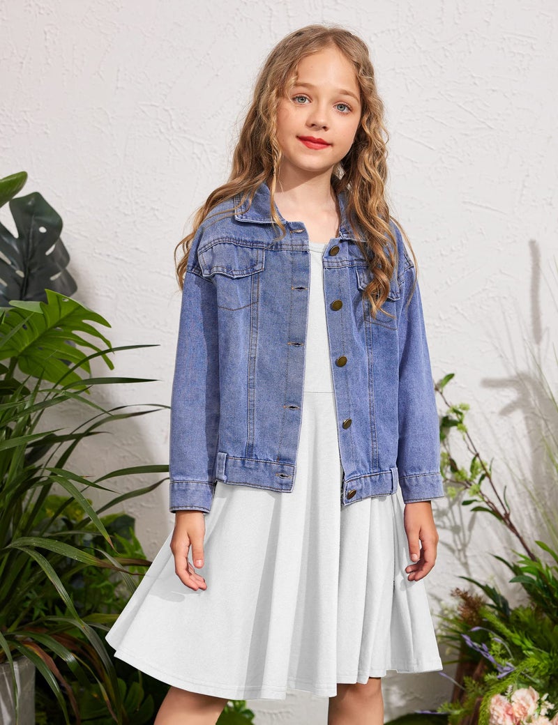 Arshiner Girls Long Sleeve Stretchy Dress A line Twirly Skater School Party Dress White Tween 10 Years - Image 3